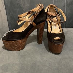 Jimmy Choo suede  Platform sandals with python straps